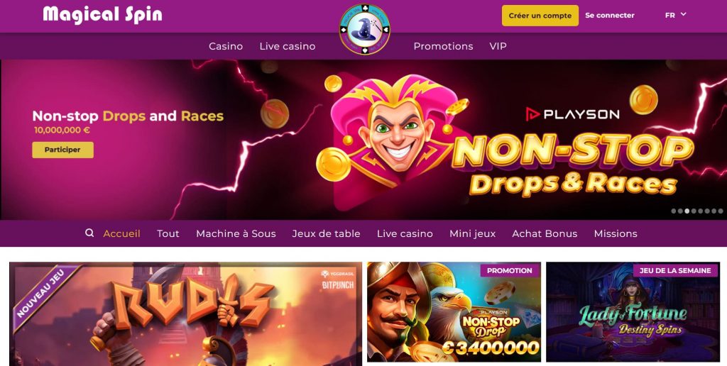 Capture d’écran de l’accueil de Magical Spin Casino