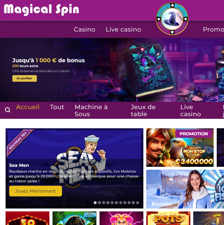 Interface mobile de Magical Spin Casino
